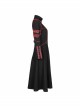 Stand-Up Collar Metal Buckle Red Crack Leather Strap Decoration Lace-Up Cuff Black Punk Woolen Coat