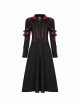 Stand-Up Collar Metal Buckle Red Crack Leather Strap Decoration Lace-Up Cuff Black Punk Woolen Coat
