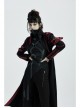 Stand-Up Collar Metal Buckle Red Crack Leather Strap Decoration Lace-Up Cuff Black Punk Woolen Coat