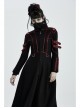 Stand-Up Collar Metal Buckle Red Crack Leather Strap Decoration Lace-Up Cuff Black Punk Woolen Coat