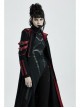Stand-Up Collar Metal Buckle Red Crack Leather Strap Decoration Lace-Up Cuff Black Punk Woolen Coat