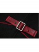 Stand-Up Collar Metal Buckle Red Crack Leather Strap Decoration Lace-Up Cuff Black Punk Woolen Coat