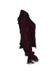 High Collar Front Chest Flounce Lace Cuff Back Waist Lace-Up Dark Red Gothic Print Velvet Blouse