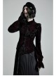 High Collar Front Chest Flounce Lace Cuff Back Waist Lace-Up Dark Red Gothic Print Velvet Blouse