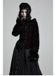 High Collar Front Chest Flounce Lace Cuff Back Waist Lace-Up Dark Red Gothic Print Velvet Blouse