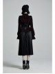 High Collar Front Chest Flounce Lace Cuff Back Waist Lace-Up Dark Red Gothic Print Velvet Blouse