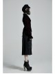 High Collar Front Chest Flounce Lace Cuff Back Waist Lace-Up Dark Red Gothic Print Velvet Blouse