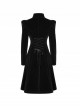 Stand-Up Collar Front Chest Decals Back Waist Lace-Up Black Gothic Velvet Coat