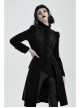 Stand-Up Collar Front Chest Decals Back Waist Lace-Up Black Gothic Velvet Coat