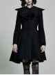 Fur Collar Fur Ball Decoration Front Retro Rose Button Black Gothic Jacquard Woolen Coat