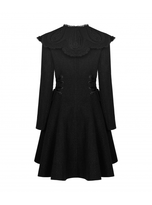 Fur Collar Fur Ball Decoration Front Retro Rose Button Black Gothic Jacquard Woolen Coat
