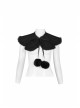 Fur Collar Fur Ball Decoration Front Retro Rose Button Black Gothic Jacquard Woolen Coat