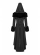 Fur Shoulder Back Waist Lace-Up Black Gothic Woolen Hoodie Coat