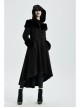 Fur Shoulder Back Waist Lace-Up Black Gothic Woolen Hoodie Coat
