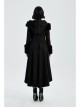 Fur Shoulder Back Waist Lace-Up Black Gothic Woolen Hoodie Coat
