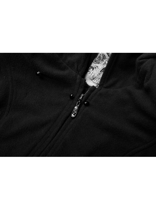 Fur Shoulder Back Waist Lace-Up Black Gothic Woolen Hoodie Coat