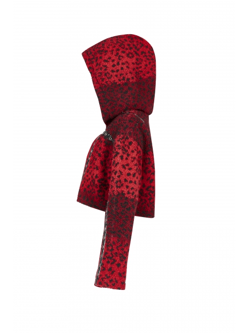 Metal Eyelets Leather Strap Decoration Red Leopard Print Punk Short Hoodie Cashmere Coat