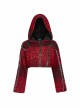Metal Eyelets Leather Strap Decoration Red Leopard Print Punk Short Hoodie Cashmere Coat