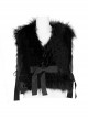 Side Bandage Sleeveless Black Punk Artificial Fox Fur Coat