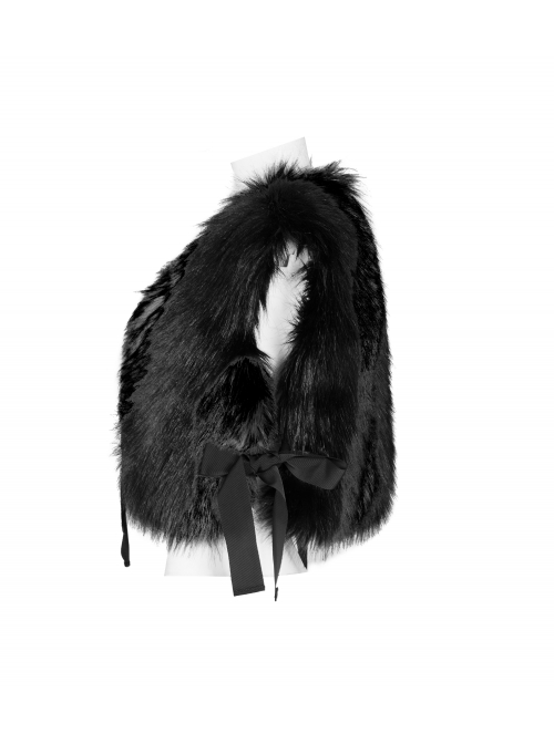 Side Bandage Sleeveless Black Punk Artificial Fox Fur Coat
