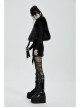 Side Bandage Sleeveless Black Punk Artificial Fox Fur Coat