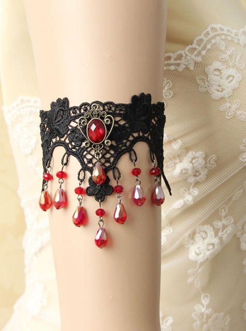 Gothic Black Lace Ruby Palace Wedding Gown Bride Armband