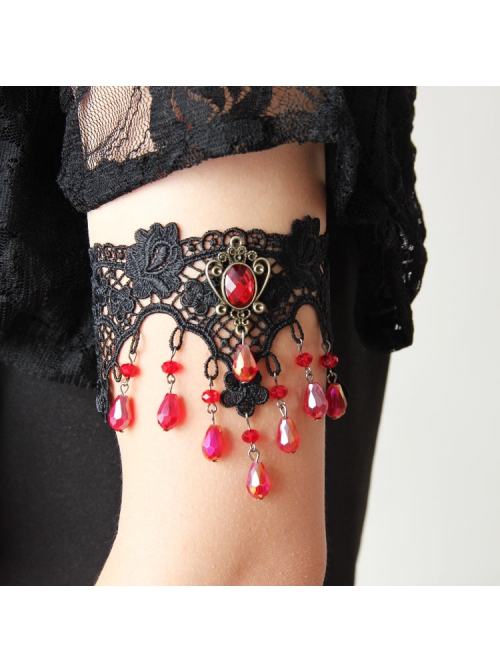 Gothic Black Lace Ruby Palace Wedding Gown Bride Armband