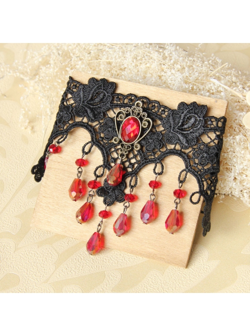 Gothic Black Lace Ruby Palace Wedding Gown Bride Armband