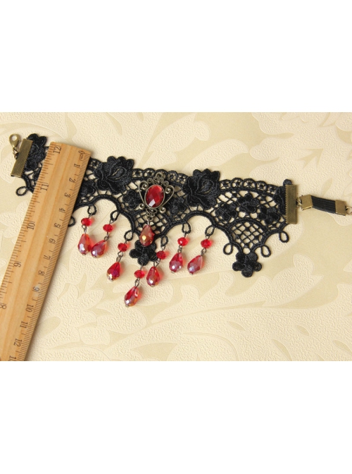 Gothic Black Lace Ruby Palace Wedding Gown Bride Armband