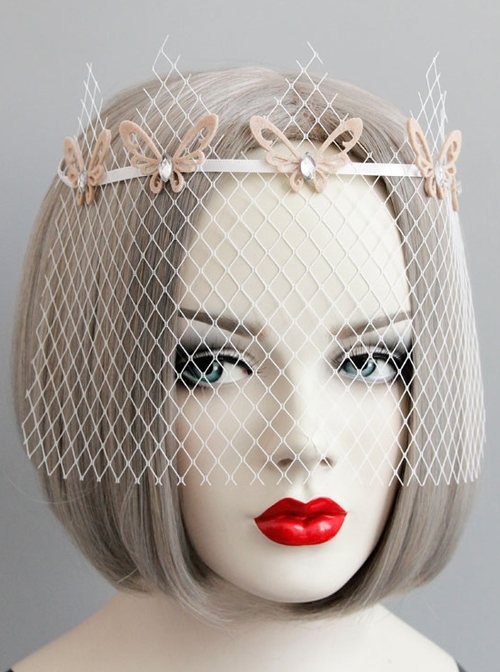 Retro Fashion Elegant Pink Butterfly White Hollow Prom Veil