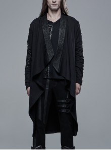 Black Gothic Drawstring Long Sleeve Knit Cardigan