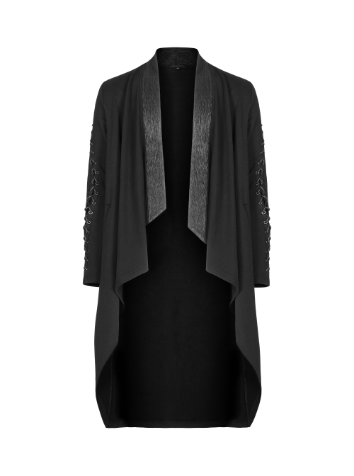 Black Gothic Drawstring Long Sleeve Knit Cardigan