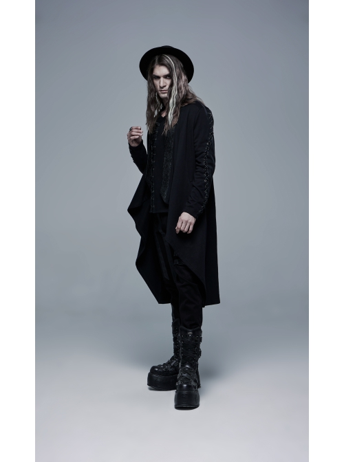 Black Gothic Drawstring Long Sleeve Knit Cardigan