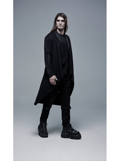 Black Gothic Drawstring Long Sleeve Knit Cardigan
