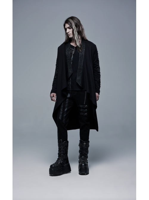 Black Gothic Drawstring Long Sleeve Knit Cardigan