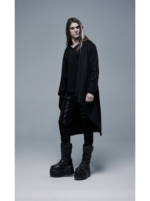 Black Gothic Drawstring Long Sleeve Knit Cardigan