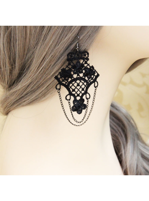 Gothic Retro Black Fashion Tassel Exaggerated Pop Lace Female Long Earrings