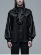 High Collar Front Chest Flounce Retro Metal Button Lantern Sleeve Black Gothic Jacquard Shirt