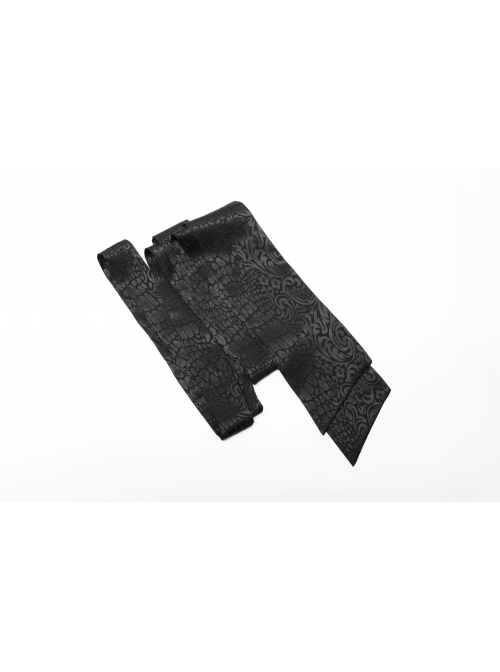 High Collar Front Chest Flounce Retro Metal Button Lantern Sleeve Black Gothic Jacquard Shirt