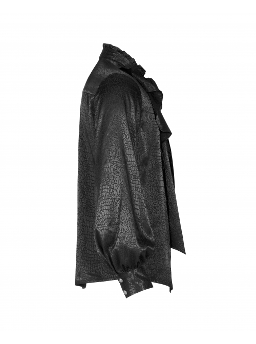 High Collar Front Chest Flounce Retro Metal Button Lantern Sleeve Black Gothic Jacquard Shirt
