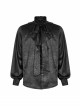 High Collar Front Chest Flounce Retro Metal Button Lantern Sleeve Black Gothic Jacquard Shirt