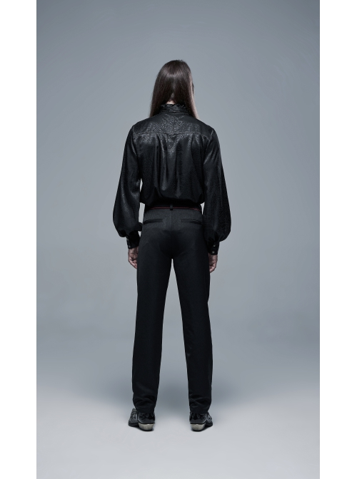 High Collar Front Chest Flounce Retro Metal Button Lantern Sleeve Black Gothic Jacquard Shirt