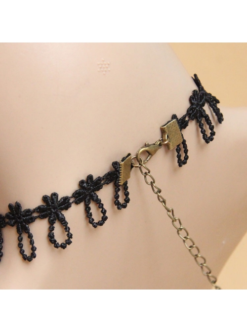 Baroque Retro Lolita Bow Black Lace Tassel Pearl Fashion Choker
