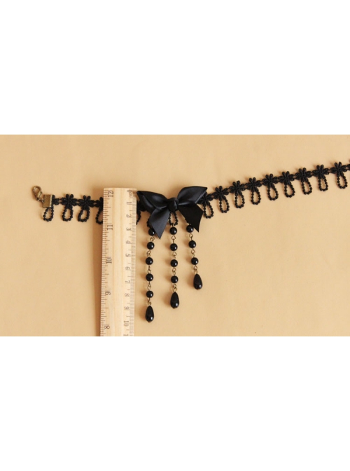 Baroque Retro Lolita Bow Black Lace Tassel Pearl Fashion Choker