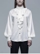 High Collar Front Chest Flounce Retro Metal Button Lantern Sleeve White Gothic Jacquard Shirt