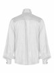 High Collar Front Chest Flounce Retro Metal Button Lantern Sleeve White Gothic Jacquard Shirt