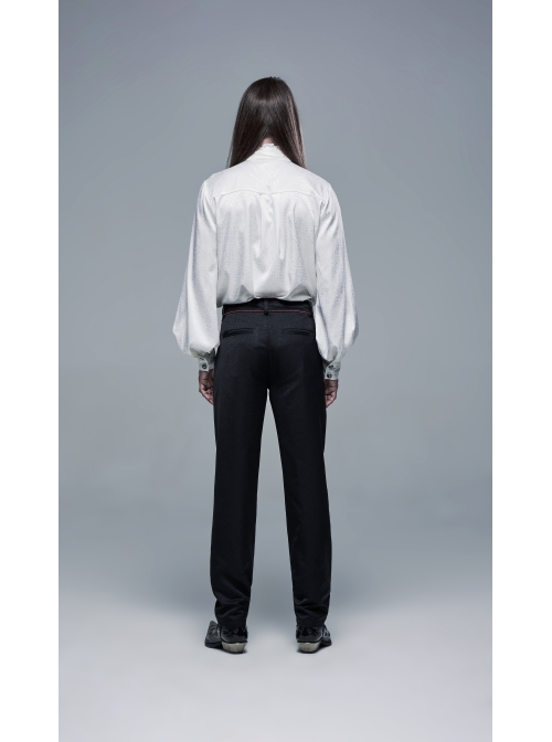 High Collar Front Chest Flounce Retro Metal Button Lantern Sleeve White Gothic Jacquard Shirt