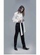 High Collar Front Chest Flounce Retro Metal Button Lantern Sleeve White Gothic Jacquard Shirt