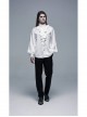 High Collar Front Chest Flounce Retro Metal Button Lantern Sleeve White Gothic Jacquard Shirt