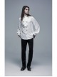 High Collar Front Chest Flounce Retro Metal Button Lantern Sleeve White Gothic Jacquard Shirt